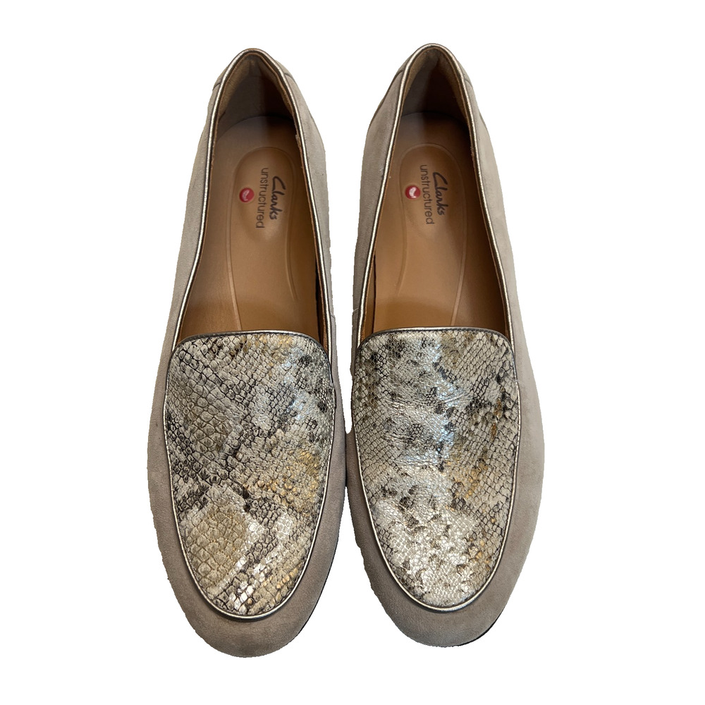 Clarks Unstructured Womens Loafers Un Blush Ease SlipOn Flats Beige/Snake Sz 9.5